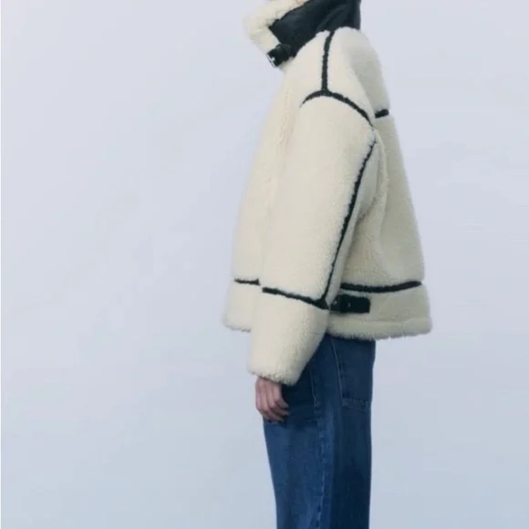 NWT ZARA SHEARLING BIKER JACKET SIZE SMALL - Picture 11 of 12